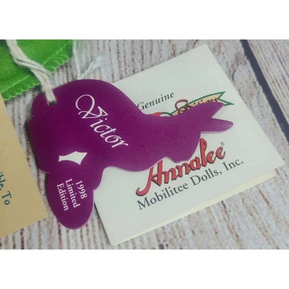 Annalee Dolls Felt Victor Bunny Figure Black White Purple 10" 1998 Limited New - Picture 7 of 8